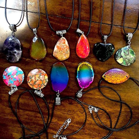 Gemstone & Fossil Pendant on Waxed Necklace w/Ornate Bail Lobster Claw Clasp - Picture 13 of 16